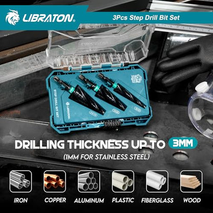 LIBRATON Four Spiral Flute Step Drill Bit Set 1/8"-7/8", M35 Step Bits - style: 1/8" - 7/8" (3pcs Set)