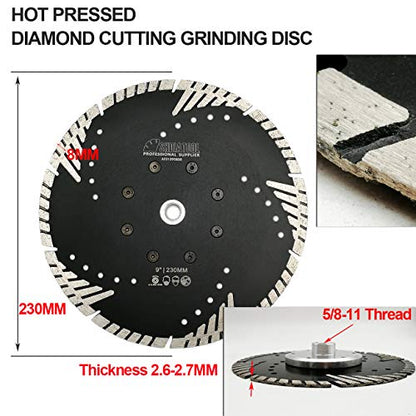 SHDIATOOL Diamond Turbo Blade Dia 9 Inch with Slant Protection Teeth Cutting Stone Granite Marble Concrete Brick with 5/8-11 Thread - size: 230mm(5/8-11 Thread)