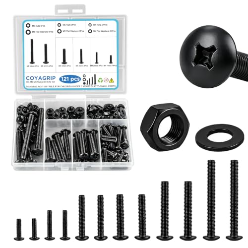 121PCS Nuts and Bolts Assortment Kit, M4 M5 M6 Phillips Head Machine Screws Assorted Set with Storage Case, Small Metric Bolts Nuts and Flat Washers Kit, Black - color: Black, size: 121PCS-M4 M5 M6