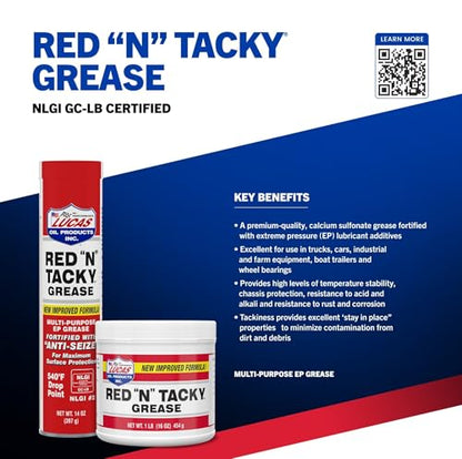 Lucas Oil 10005 Red N Tacky Grease - 14 Ounce Cartridge (Pack of 10) - size: 14 Ounce, style: 10 Pack