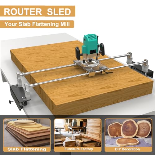 Router Sled, Slab Flattening Jig, DIY Woodworking Router Sled for Flattening Slabs with Height Adjustable (L-Carriages, Steel and Aluminum, 48 Inches)