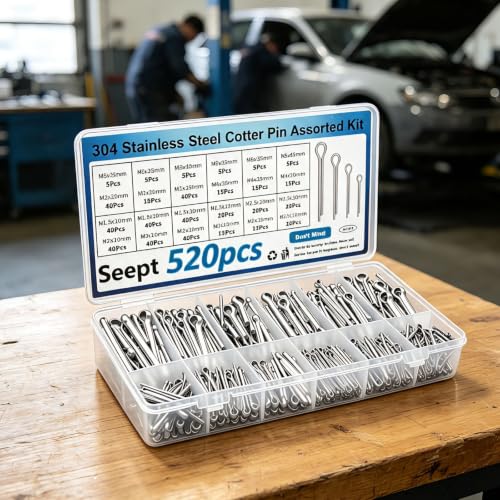 520Pcs Cotter Pins 24-Sizes 304 Stainless Steel Cotter Pins Assortment Kit Used for Hitch Lock System, Trucks, Engine Repair - size: 520Pcs 24-sizes