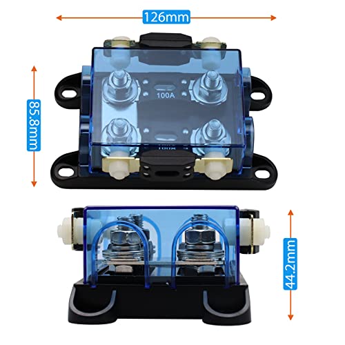2 Way MEGA/AMG Fuse Holder with 4 Pack Bolt Down Fuse 100A for Automobile Repair, GPS Positioning - size: 2-way with backup fuse