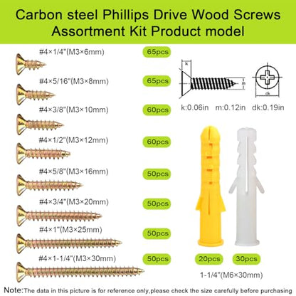 #4 Wood Screws Set, 500pcs Flat Head Self Tapping Short Screws Kit - color: M3-Zinc, size: 500PCS