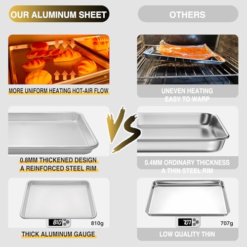 Baking Sheet Pan Set of 3, Commercial Quality Aluminum Cookie Sheets for Oven, Umite Chef Warp Resistant Baker's Half/Quarter/Jelly Roll Pans, Thick Cookie Tray Pans for Baking, Roasting - size: 13x9in 15x10in 18x13in