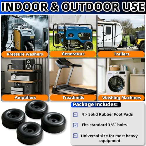 4 Pack Universal Heavy Duty Rubber Foot Pads,Rubber Bumper Pads,1x2.5 Inch Shock Absorbing Vibration Dampener Solid Rubber Feet for Generators,Compressors,Pressure Washers,Pumps,Trailers