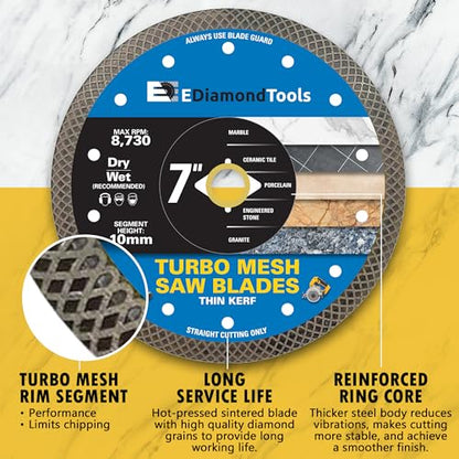 7" Turbo Mesh Saw Blades for Porcelain, Ceramic Tile and Stone, 1 PC - size: 7 Inch