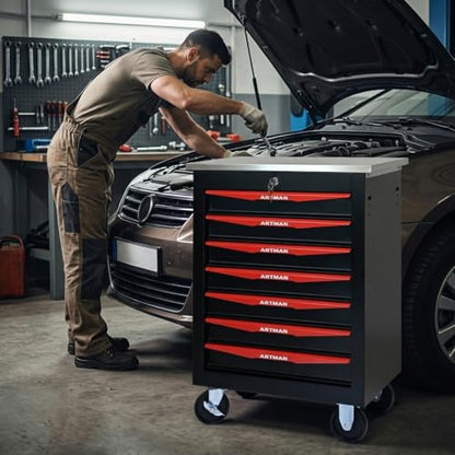 Rolling Tool Chest,Stainless Steel Worktop,Black,7‑Drawer - color: Black, size: 7-Drawers