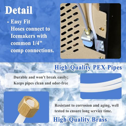 2 Pcs 8FT PEX Ice Maker Water Line Connector for Refrigerator