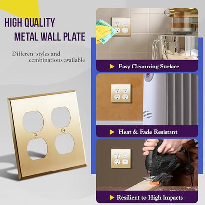 ENERLITES Double Duplex Receptacle Metal Wall Plate, 2-Gang Polished Brass - color: Polished Brass, size: Standard Size