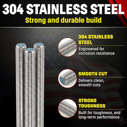 Chenango Supply 1/2-13 x 3, 304 Stainless Steel Fully Threaded Rod - size: 1/2-13 x 3ft (3 Pack)
