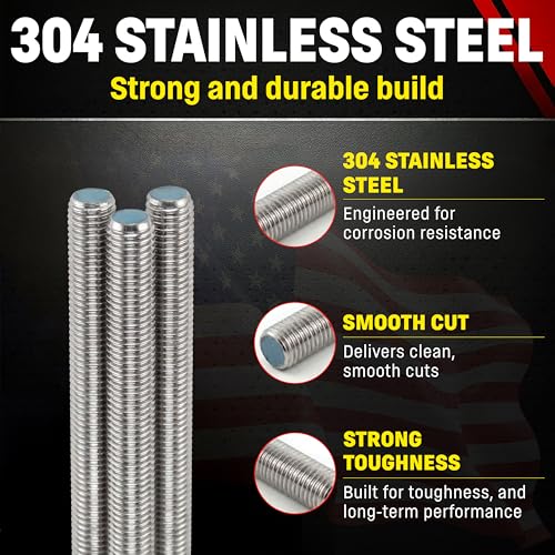 Chenango Supply 1/2-13 x 3, 304 Stainless Steel Fully Threaded Rod - size: 1/2-13 x 3ft (3 Pack)