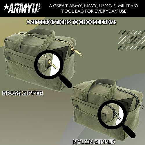 ARMYU Heavy Duty Small Tool Bag Tactical Cotton Canvas Mechanics Bag, 11" x 7" x 6", ACU Digital - Brass Zipper - color: ACU Digital - Brass Zipper