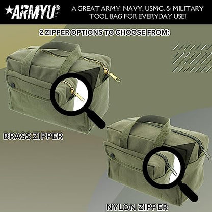ARMYU Heavy Duty Small Tool Bag Tactical Cotton Canvas Mechanics Bag, 11" x 7" x 6", ACU Digital - Brass Zipper - color: ACU Digital - Brass Zipper