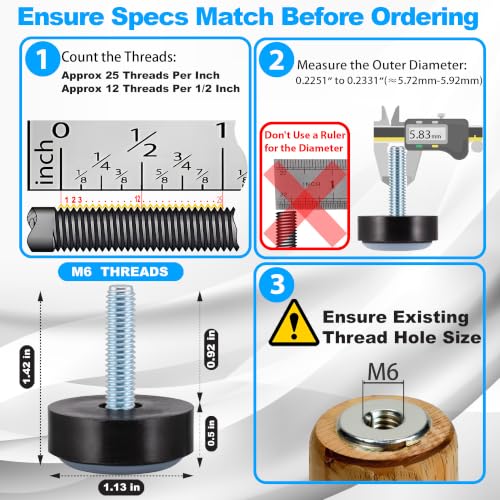 M6 Furniture Levelers 8 Pack, Teflon Glides for Easy Moving - size: M6 thread