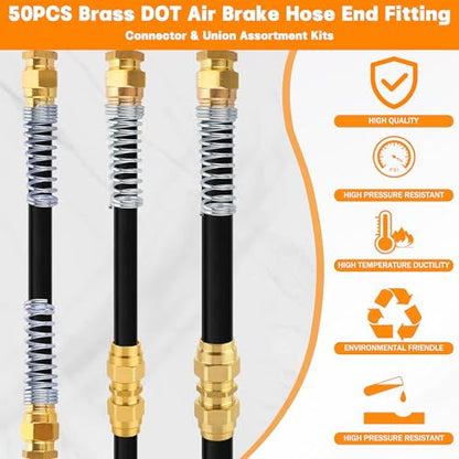 50PCS Brass DOT Air Brake Hose End Fitting Assortment Kit for Replacement - style: 50PCS