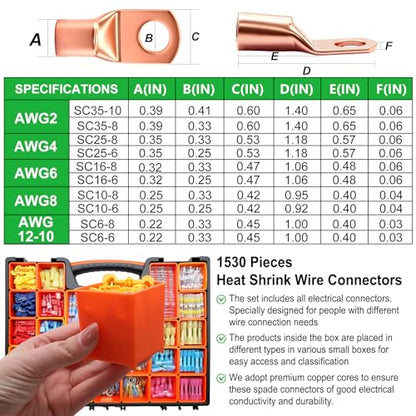 Twidec/1530PCS Heat Shrink Wire Connectors Kit,Waterproof Spade Connector - color: 1530PCS