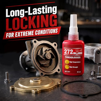 4 Pack 272 Red Thread Locker, High Strength Anaerobic Threadlocker Permanent Locking Seal Metal Glue for Nuts Bolts Fasteners, 50 ml Bottle