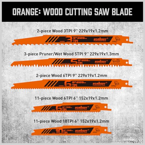 HORUSDY 40-Piece Reciprocating Saw Blade Set for Wood & Metal | Includes Pruning, Wet Wood, PVC and Metal Cutting Blades (3-24TPI) | with Storage Pouch for Easy Organization - style: 40-Pc Master Set (w/ Pouch)
