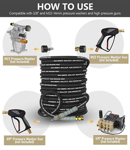Pressure Washer Hose 200FT with 3/8'' Quick Connect, 4200 PSI - color: Black, size: 200FT
