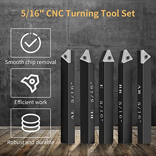 5/16" Indexable Carbide Turning Inserts Holder Set for Machining Lathes - size: 5/16"