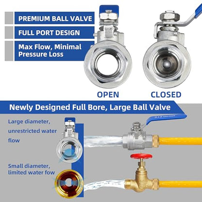 1/2" NPT Ball Valve 2-Pack, 304 Stainless Steel, Full Port - size: 1/2 inch