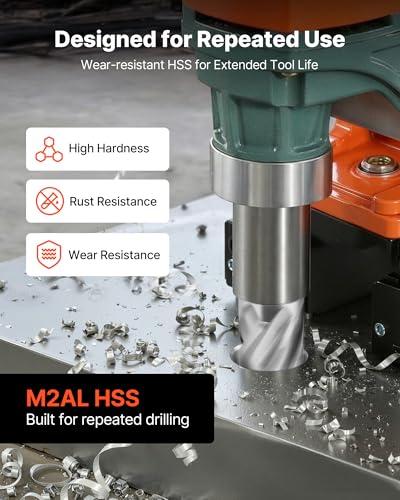 VEVOR Annular Cutter Set, 4 pcs Weldon Shank Mag Drill Bits Kit, 1" Cutting Depth, 1" Cutting Diameter, HSS, 2 Drill Bits with 2 Pilot Pins and Plastic Cases, for Magnetic Drills, Steel, Aluminum - size: 1" * 1"