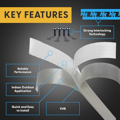 Industrial Strength - 10FT + Scissors Clear Indoor/Outdoor Adhesive Mounting Tape - Self Mating Reclosable Fastener Compatible with 3M SJ3550 / SJ3560 Dual Lock - size: 10 FT + SCISSORS, style: Clear