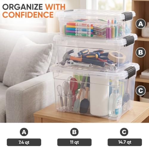 Superio 14.7 Quart Clear Plastic Storage Boxes with Lids, Stackable Organizer Containers, BPA-Free Storage Bins for Home, Office, School & Dorm, 1 Pack - size: 14.7 Quart