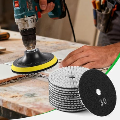 WORKEASE 4 Inch Diamond Polishing Pads Wet/Dry 12PCS, 30 Grit Diamond Sanding Pad, Granite Stone Concrete Marble Rock Countertop Quartz Polish Pad - size: 4 Inch 30 Grit