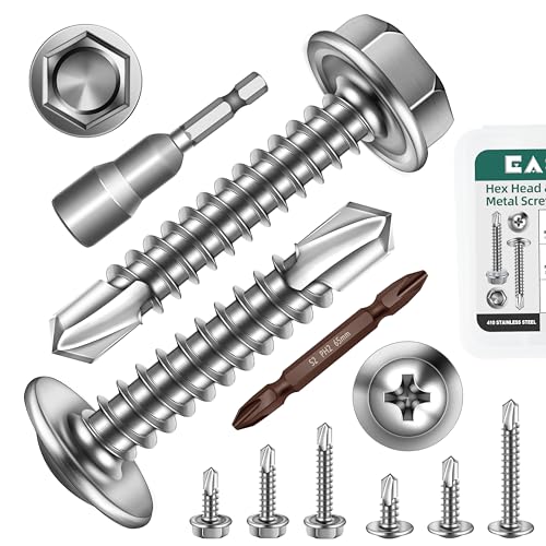 #8#10 Self Tapping Screws for Metal, 430Pcs 410 Stainless Steel Cross & Hex Drive Sheet Metal Screws, Self-Drilling for Metal, Plastic and Wood with Socket - style: Truss & Hex Head