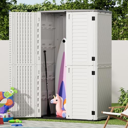Mrosaa Outdoor Storage Cabinet Waterproof,Resin Vertical Storage Shed Lockable, 66 Cubic Feet Outdoor Storage Box for Garden/Backyard/Home/Pool - color: White-66Cu.ft