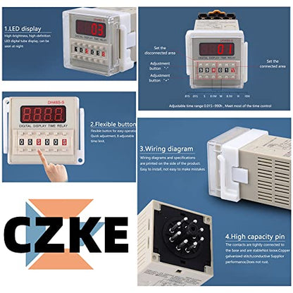 Digital LED Programmable Timer Relay Switch DH48S-2Z 0.01S-99H99M with Socket Base AC/DC 12V 24V 36V 110V 220V 380V Delay Timer (Size : AC 36V) - size: AC 36V