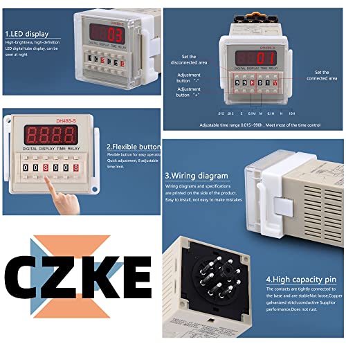 Digital LED Programmable Timer Relay Switch DH48S-2Z 0.01S-99H99M with Socket Base AC/DC 12V 24V 36V 110V 220V 380V Delay Timer (Size : AC 110V) - size: AC 110V