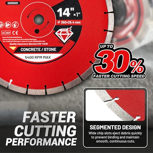 EZARC 14 Inch Segmented Diamond Blade, 1"-20mm Arbor, 1-Pack - size: 14 Inch