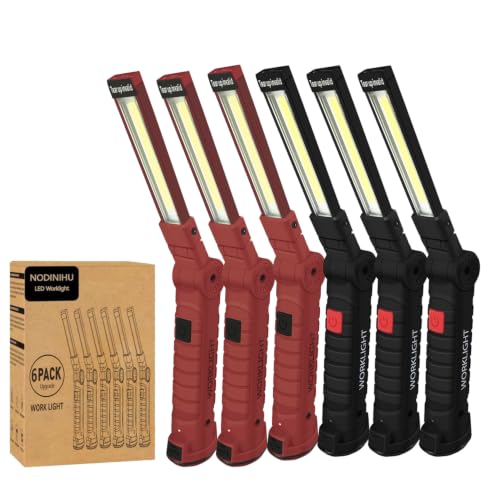 Working Light Portable, Rechargeable Work Lights with Magnetic Base Hanging Hook,360° Rotate 5 Modes,COB LED 700 Lumens Foldable Inspection Light for Car Repair, Grill and Outdoor Use (Red*3 Black*3) - color: Red*3 Black*3
