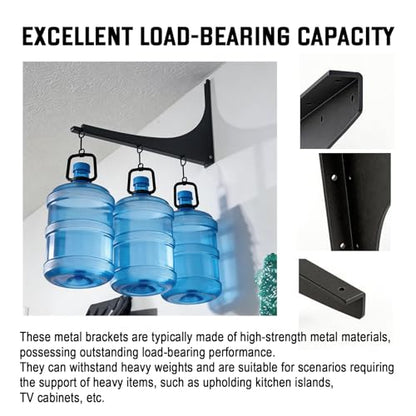 Heavy Duty Shelf Brackets - 1000 LBS Load Capacity, Industrial Steel Mounting Brackets for Shelves, Vanities, Countertops, Desks (4, Black, 16"x12") - size: 16"x12"