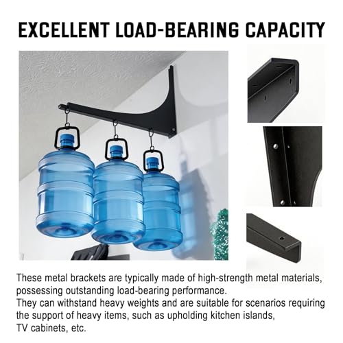 Heavy Duty Shelf Brackets - 1000 LBS Load Capacity, Industrial Steel Mounting Brackets for Shelves, Vanities, Countertops, Desks (4, Black, 21"x17") - size: 21"x17"