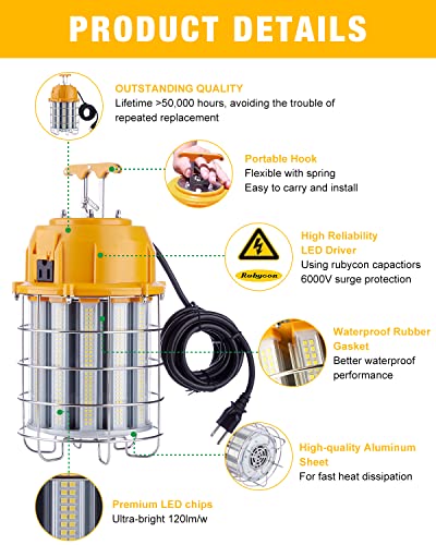 LED Temporary Work Light 60W 7200LM 5000K LED Construction Lights - size: 60W with 10FT Cord