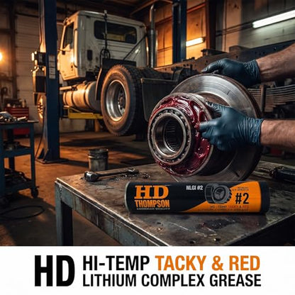 HD Thompson Red N Tacky Grease 4.4 lb Tub — NLGI 2 Lithium Complex EP2 High Temperature Red Grease, Bulk Container for Wheel Bearing, Chassis, Trailer Axle & Heavy Equipment