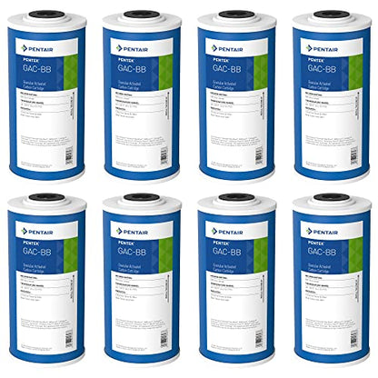 Pentair Pentek GAC-BB Big Blue Carbon Water Filter, 10-Inch, Whole House Heavy Duty Granular Activated Carbon (GAC) Replacement Cartridge, 10" x 4.5", Pack of 8 - size: Pack of 8, style: 10" x 4.5"