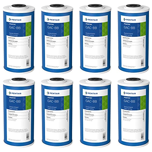 Pentair Pentek GAC-BB Big Blue Carbon Water Filter, 10-Inch, Whole House Heavy Duty Granular Activated Carbon (GAC) Replacement Cartridge, 10" x 4.5", Pack of 8 - size: Pack of 8, style: 10" x 4.5"