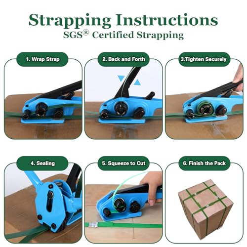 Banding Strapping Kit, Pallet Strapping Kit, Packaging Banding Tool with 5/8" Width, 1000' Length Polyester Strapping Coil Roll and Dispenser Box – Heavy Duty Certified 1200 lbs Break