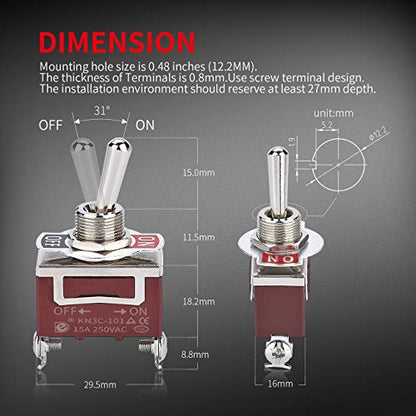 DaierTek Waterproof Toggle Switch 12V DC 30A Heavy Duty 2 Pin ON Off SPST with Weatherproof Boot Cap Cover for Auto Car Marine Boat -2 Pack - size: Screw ON/OFF with Weatherproof Boot Cap
