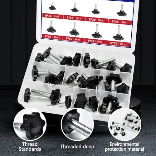 27 Pieces Star Knobs Screw Kit M8 Nylon Black Plastic Replacement Star Hand Knobs with Steel Tightening Screws Standard Metric Handle Thread Stud Bolt Hardware M8x12/16/20/25/30/35/40/50 mm - size: M8