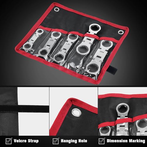 LOSCHEN 5-Piece Flex-Head Stubby Ratcheting Combination Wrench Set, Mini Wrench Set, Double Box End Flex-Head, Mini Spanner Set, Metric 8 10 12 13 14 15 16 17 18 19mm, 72-Teeth, CR-V Steel - size: Metric