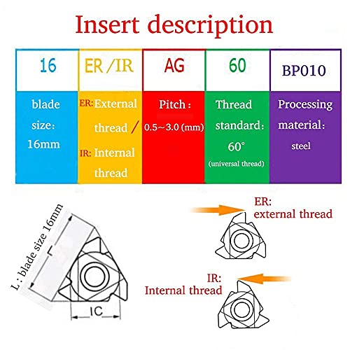 10PCS 16ER AG60 / 16IR AG60 CNC Lathe Indexable Threading Carbide Insert Blade (16ER AG60) (Pack of 2) - size: 16ER AG60 (Pack of 2)