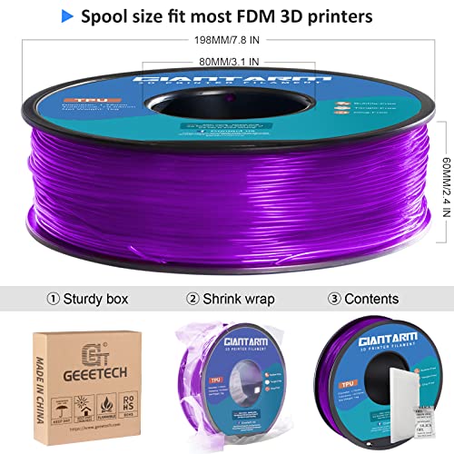 GIANTARM 95A TPU 3D Printer Filament 1.75mm, 1kg, Clear Purple, +/- 0.03mm - color: Tpu-purple
