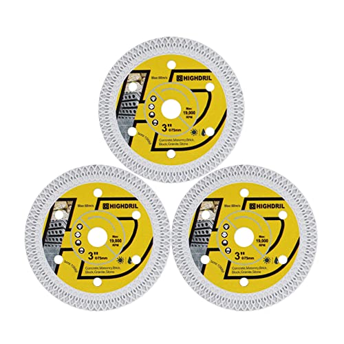 HIGHDRIL 3PCS Diamond Saw Blade,3In/75mm x Arbor 3/8Inch/10mm X Mesh for Granite,Tile,Hard Concrete,Ceramic,Hard Porcelain(3PCS) - size: X Mesh Concrete blade
