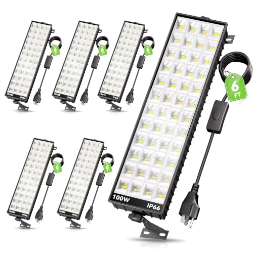 6 Pack LED Shop Lights, 100W 14000LM 6000K Plug in Garage Light Waterproof - size: 6 Piece